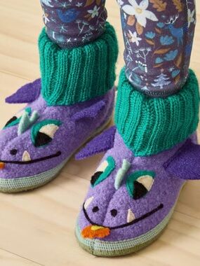 Purple Dragon Baby Booties with Teal Cuffs
